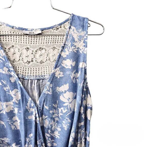 💎Joe B by Joe Benbasset Floral Ruffle Lace Boho Blue And White Romper - Picture 5 of 11